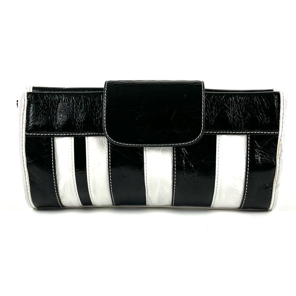 Aldo Black & White Stripe Patent Leather Clutch Bag